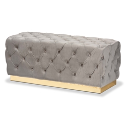 Baxton Studio Corrine Glam and Luxe Grey Velvet Fabric Upholstered and Gold PU Leather Ottoman